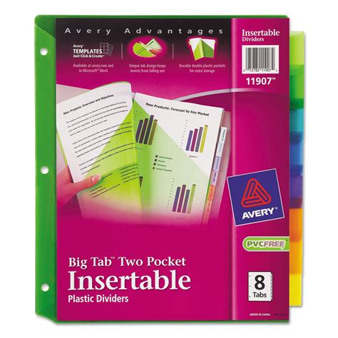 Avery 11907 Two-Pocket Insertable Dividers, Plastic, 8-Tab, Multi-Color ...