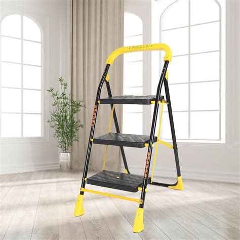 Parasnath 3 Step Yellow Diamond Steel Foldable Ladder for Home - Wide ...