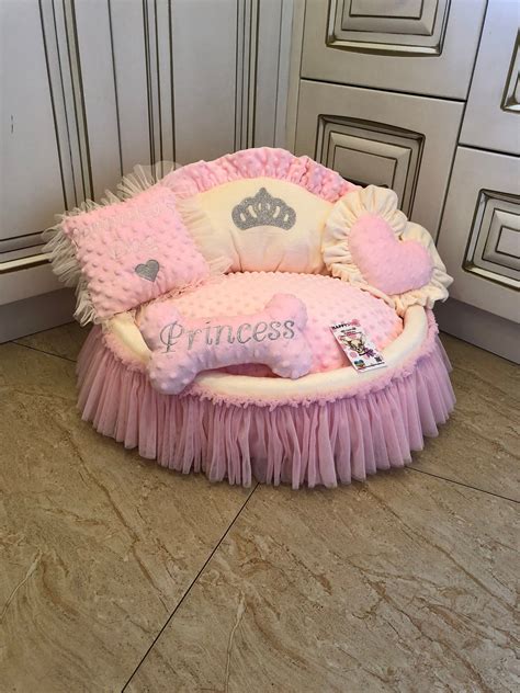 Baby Pink and Cream Princess Dog Bed With Crown Sparkles Puppy Bed for ...