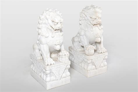 A Pair of Marble Foo Lions For Sale at 1stDibs