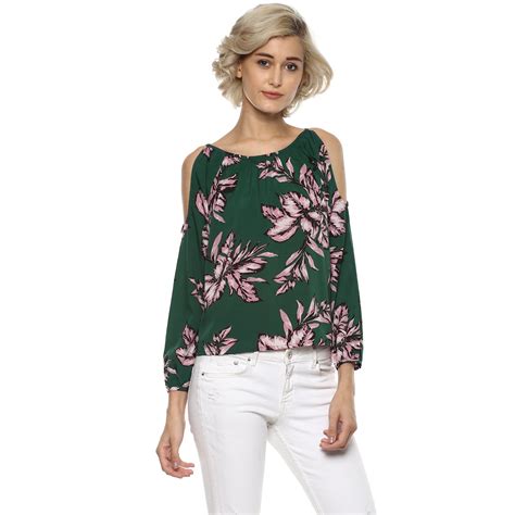 Harpa Cold Shoulder Green Blouse(GR5096C-GREEN) : Amazon.in: Clothing ...