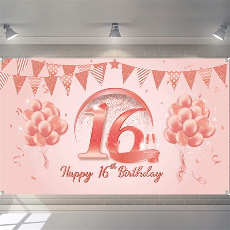 Rose Gold Happy Birthday Banner Backdrop for Women Large Happy Birthday ...