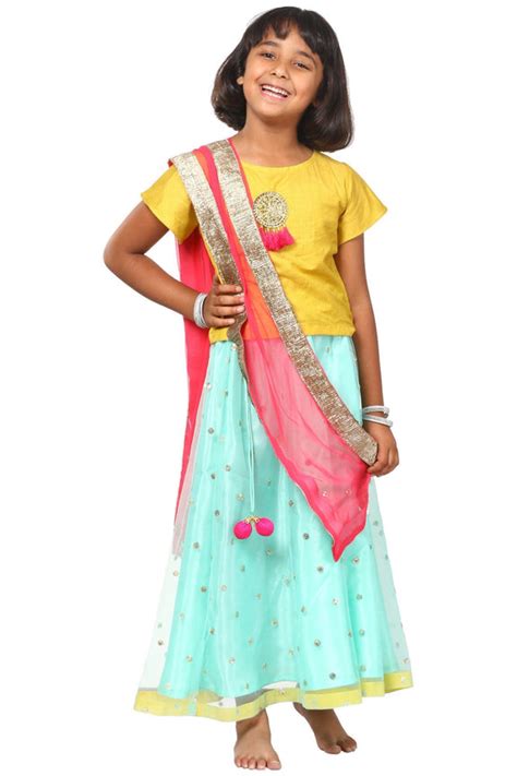 Lime Green Blue Sequenced Lehenga Choli with Net Sequenced Dupatta ...