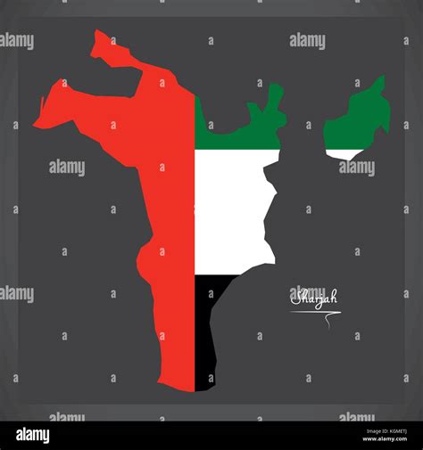 Sharjah map of the United Arab Emirates with national flag illustration Stock Vector Image & Art ... - map of sharjah united arab emirates