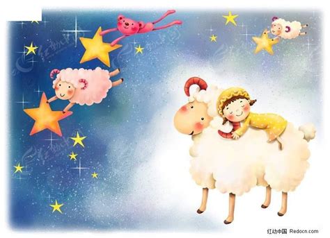 小女孩在羊背上睡着卡通图片PSD素材免费下载_红动网