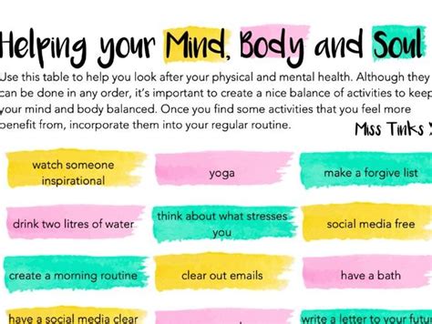 Image result for Mind Body Connection Worksheet