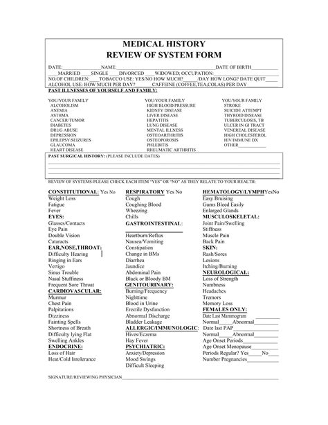 Free Printable Review Of Systems Templates [PDF, Word]