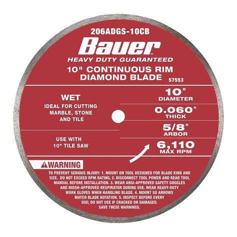 Coupons for BAUER 10 in. Continuous Rim Wet Cut Diamond Saw Blade ...