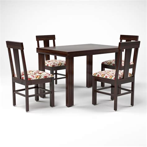 VK Furniture Solid Sheesham Wood Four Seater Dining Table with 4 White ...
