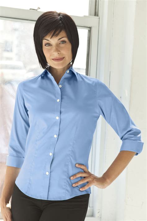 Vantage 1241 - Women's Easy-Care Three Quarter Sleeve Solid Textured ...