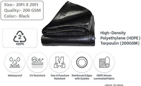 SI BLACK TARPAULIN /TRIPAL 20 X 20 FEET (240 X 240 INCH) 200 GSM Tent ...