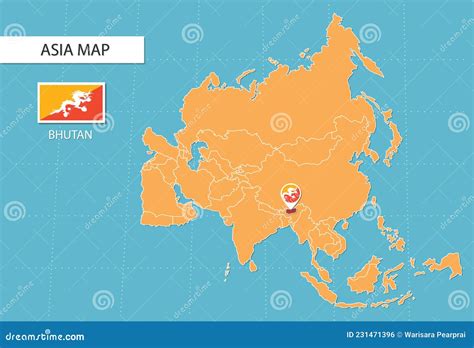 Bhutan Map in Asia, Icons Showing Bhutan Location and Flags Stock Vector - Illustration of ...