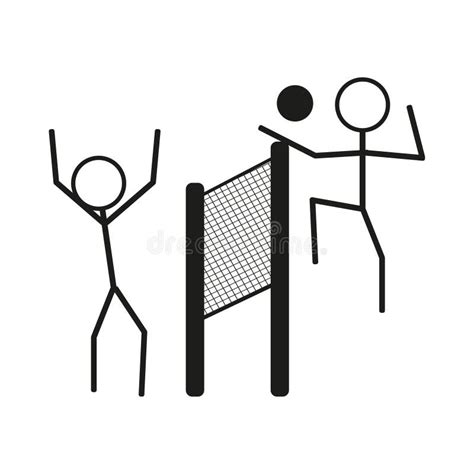 Volleyball Players Icon. Net Game Action. Stick Figure Jump Stock ...
