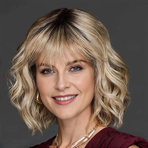 Women’s Blonde Highlight Short Bob Wig with Bangs Natural Looking ...