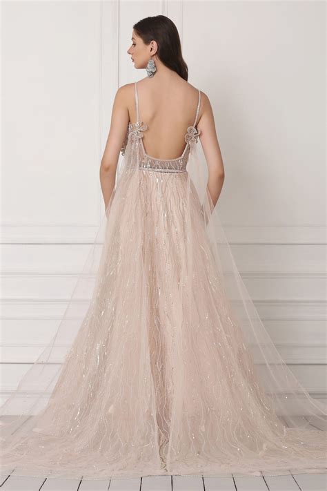 Champagne Crystal And Sequin Embellished Gown – Pooja Peshoria
