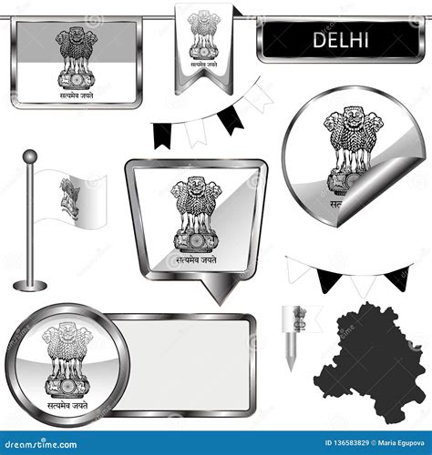 Glossy Icons with Flag of Delhi, India Stock Vector - Illustration of leadership, vote: 136583829
