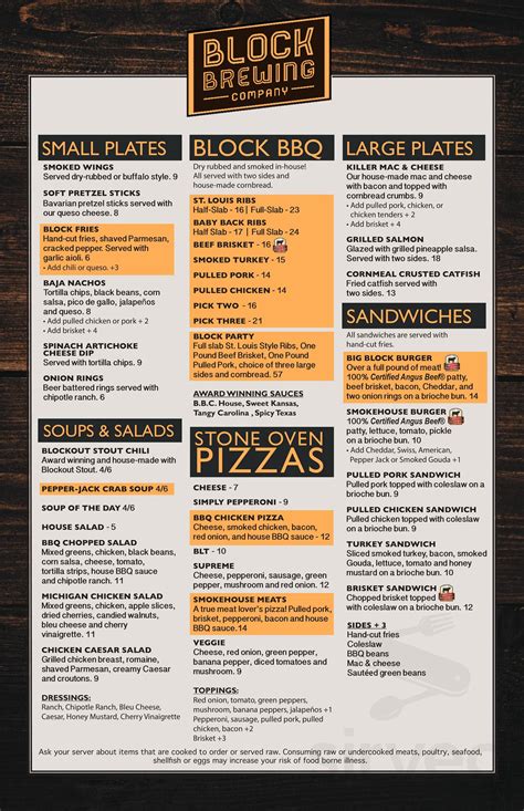 Block Brewing Company menu in Howell, Michigan, USA