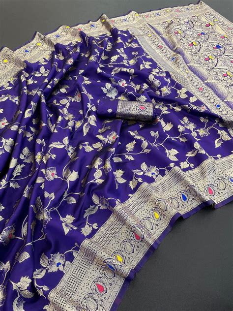Woebegone Royal Blue Soft Banarasi Silk Saree With Demure Blouse Piece ...