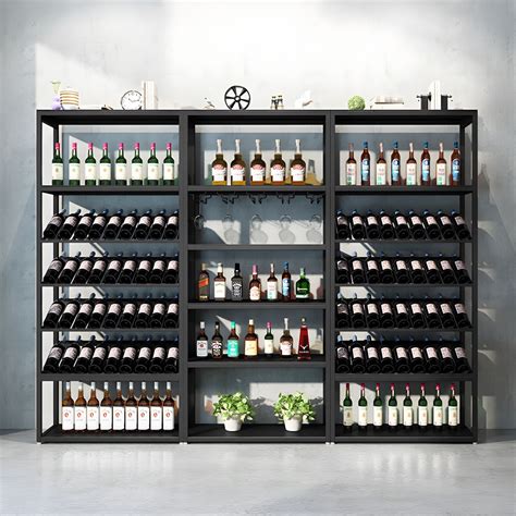 Modern Floor Wine Bottle & Glass Rack Metal Wine Rack with Shelf ...