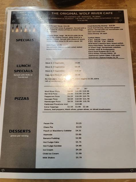 Menu at Wolf River Cafe, Rossville, 460 Main St