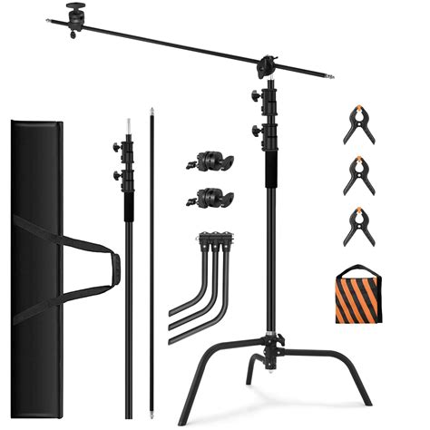 Amazon.com : 10.8ft/330cm Heavy Duty C Stand Stainless Steel Light Stand with Holding Arm 4.2ft ...