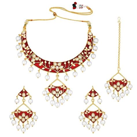 Buy Peora Gold-plated Brass and Kundan Necklace Set for Women & Girls ...