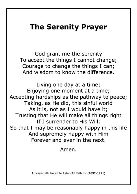 Printable Serenity Prayer Long Version The Serenity Prayer Green Die