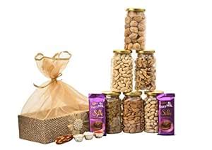 NUTRI MIRACLE Rakhi Dry Fruit and Nut Gift Basket Hamper with 2 Silk ...