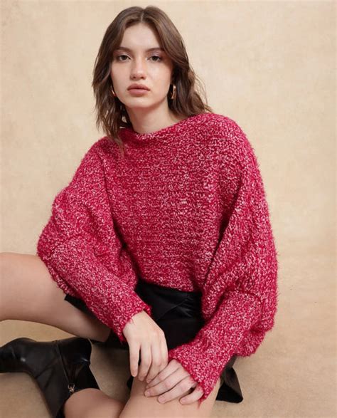 Rareism Women's Taro Dark Red Polyester Off Shoulder Dyed Relaxed Fit