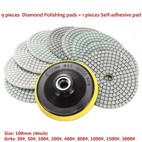 10pcs 4 Inch 30 to 3000 Grit Diamond Polishing Pads Set for Granite Concrete Marble | Alexnld.com