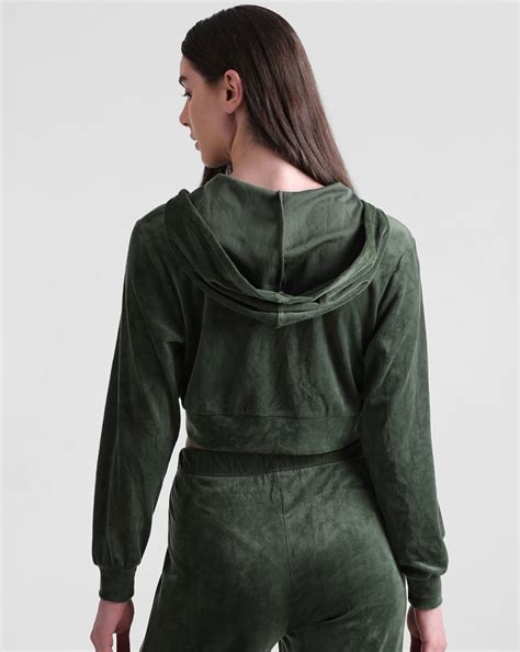 Green Cropped Hooded Sweatshirt