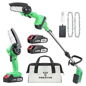 Tegatok Cordless Pole Saw & Mini Chainsaw, 2-in-1 Electric Pole Saw ...