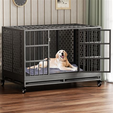 Archie & Oscar™ Heavy Duty Dog Crate With Wheels, Folding Metal Big Dog Cage For Large And ...