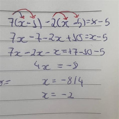 Me ajudem a resolver essa equação 7(x-1)-2(x-5)=x-5 - brainly.com.br