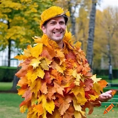 Man in an autumn leaf suit costume on Craiyon