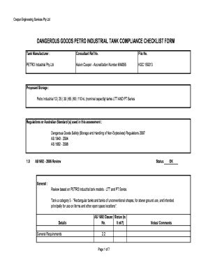 Fillable Online DANGEROUS GOODS PETRO INDUSTRIAL TANK COMPLIANCE ...