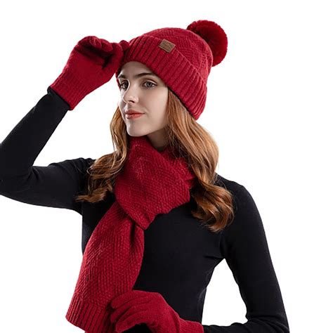 Women's Winter Warm Hat, Scarf, and Gloves Set - Knitted Beanie ...