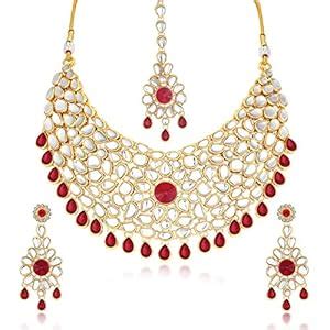 Sukkhi Gold Plated Kundan Pearl Fancy Choker Necklace Set Traditional ...