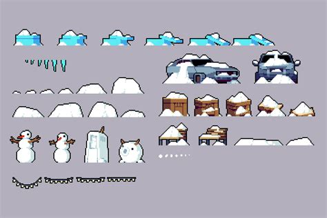 Snow City Level Pixel Art by Free Game Assets (GUI, Sprite, Tilesets)