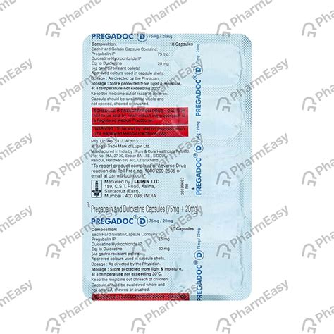 Pregadoc D 75/20mg Strip Of 10 Capsules: Uses, Side Effects, Price ...