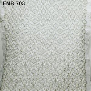 Buy White Embroidered Fabric by the Yard Sewing DIY Crafting Indian ...
