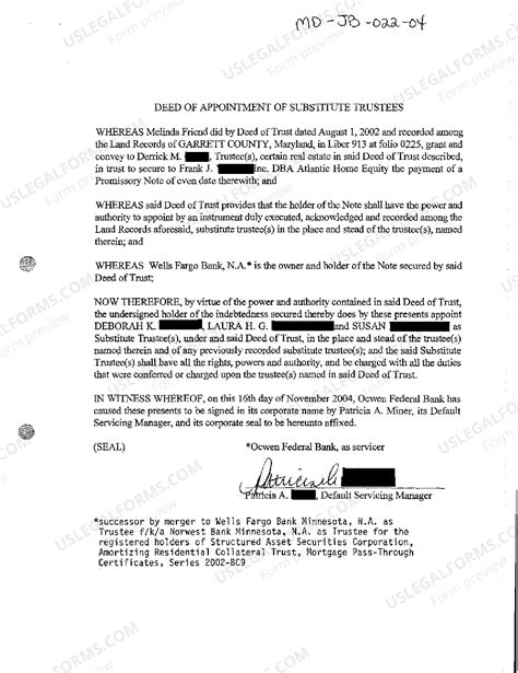 Maryland Deed of Appointment of Substitute Trustees | US Legal Forms