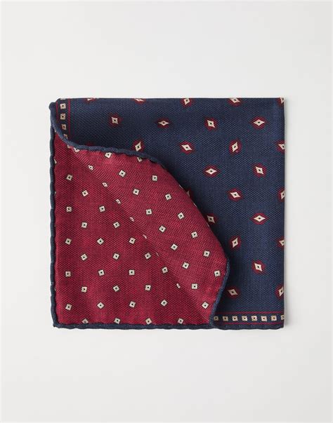 Pocket square with pattern for Man in Bordeaux | Brunello Cucinelli