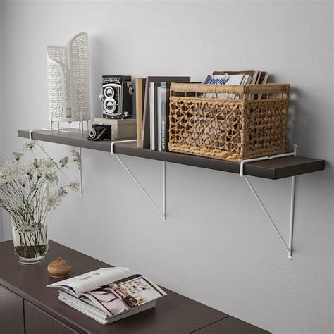 BERGSHULT / PERSHULT wall shelf, brown-black/white, 120x20 cm (471/4x77 ...