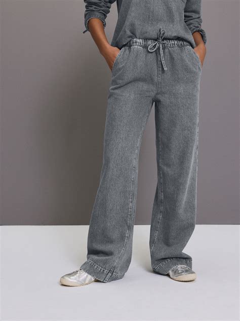 Buy Grey Elasticated Waist Wide Leg Jeans from the Next UK online shop