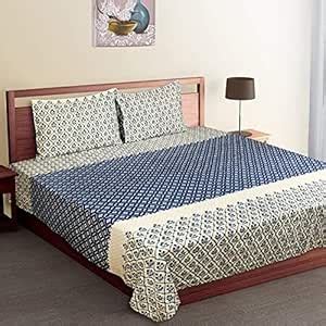 Braise Premium Pure Cotton Double Bedsheet with 2 Pillow Covers (Blue ...
