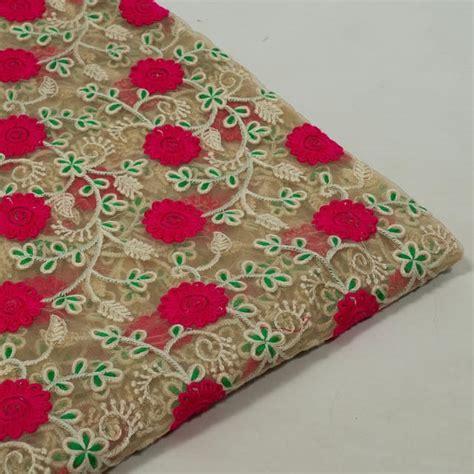 Multi Colour Net Embroidered Fabric (1.20 Meter Piece)
