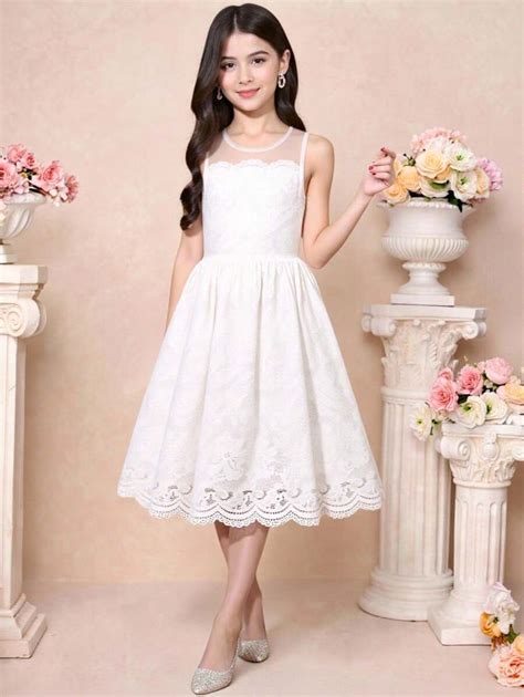 Pitira Pitira Fern Glow Tween Girls Elegant White Lace Spaghetti Strap ...