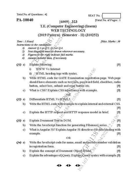 TE Comp Web Technology - [6009]-323 1 Total No. of Questions : 4] [6009 ...