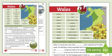 Cloze Procedure Activity Sheet – All About Wales